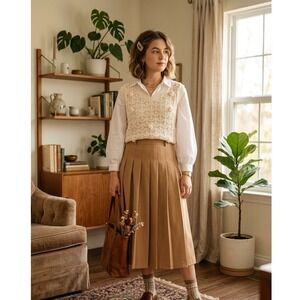 Ivory Cream Pointelle Bobble Knit Sweater Floral Vest L Cottagecore Coquette